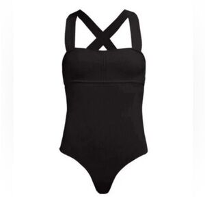 KHAITE Alexa Cross Back Rib Knit Bodysuit Black
